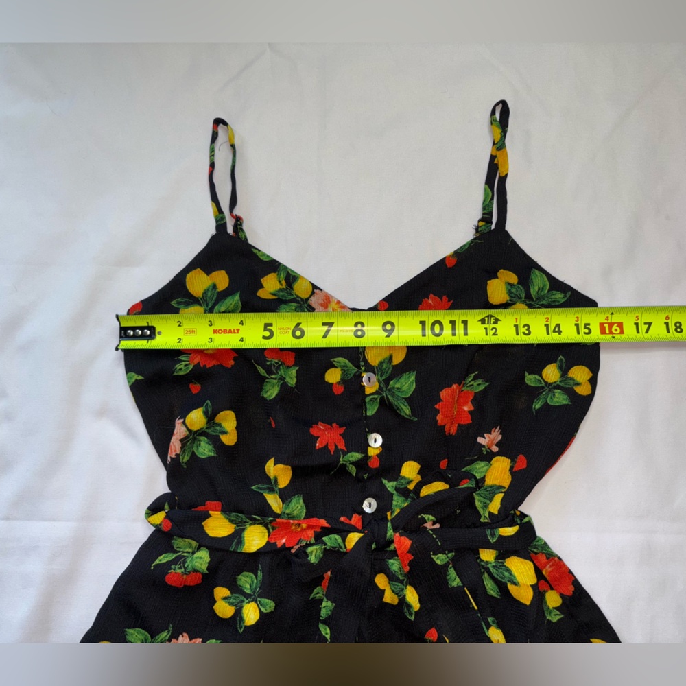 As U Wish Size XS Black Red & Yellow Citrus Floral Spring Boho Romper - Picture 3 of 6